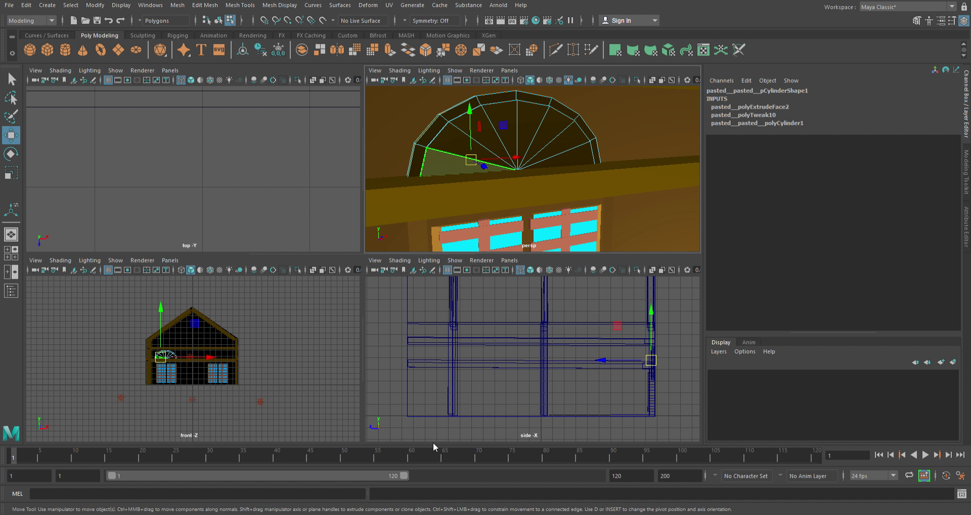 Adding Top Windows Using Cylinders in Autodesk Maya 2019